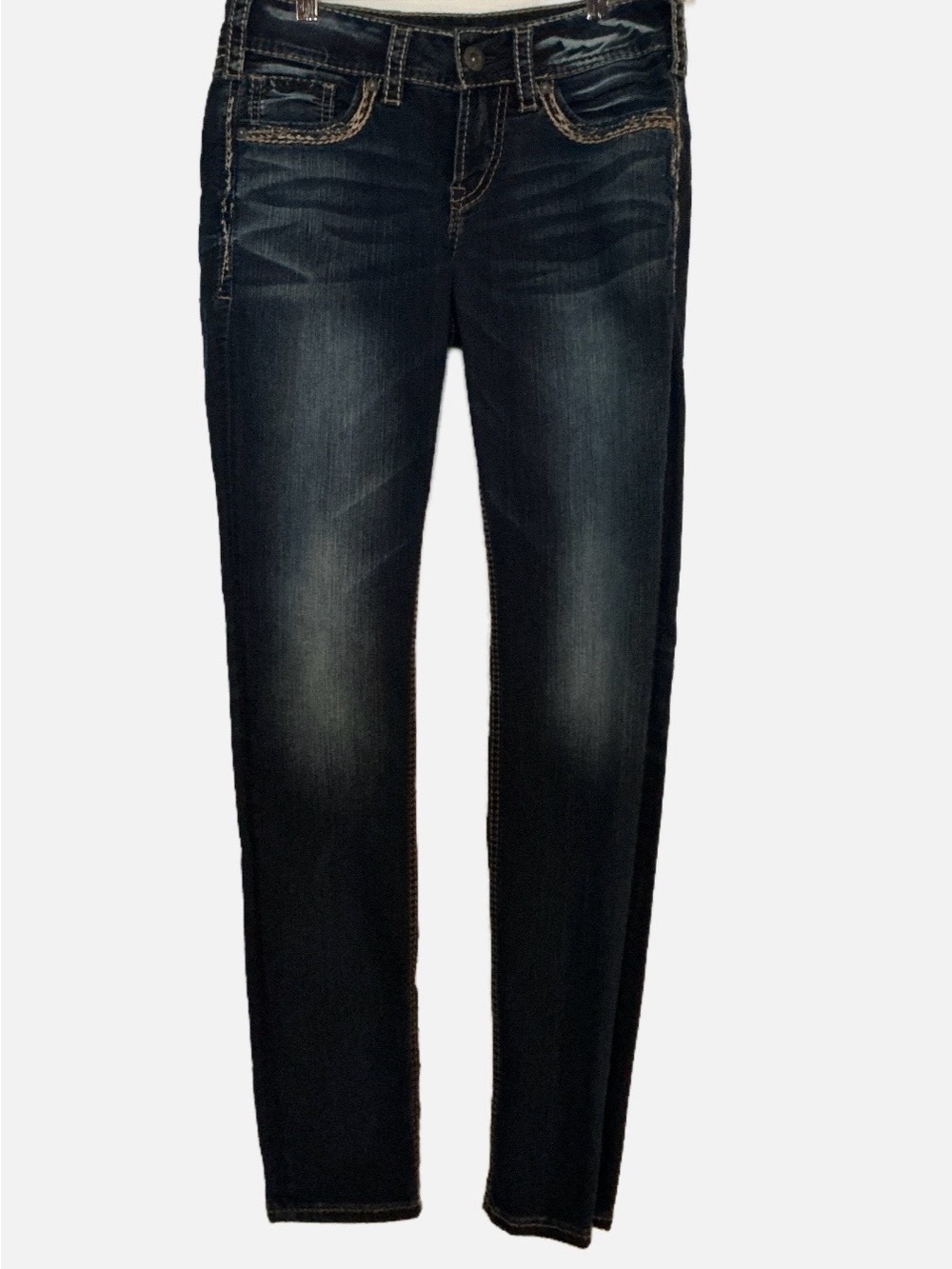 Silver Brand Jeans Women's Dark Blue Mid Skinny Jeans Super stretch Flap pockets